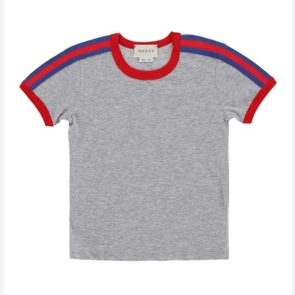 Gucci Other - GUCCI Boys 4-5Y Gray Short-Sleeve Cotton Tee w/Signature Red/Blue Stripes - EUC!
